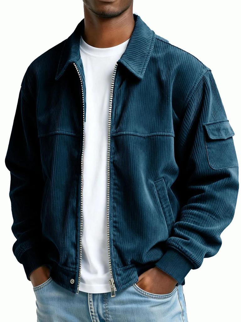 Retro manšestrová bunda s dlouhým rukávem a kapsami pro muže - Kolekce Podzim/Zima 2025