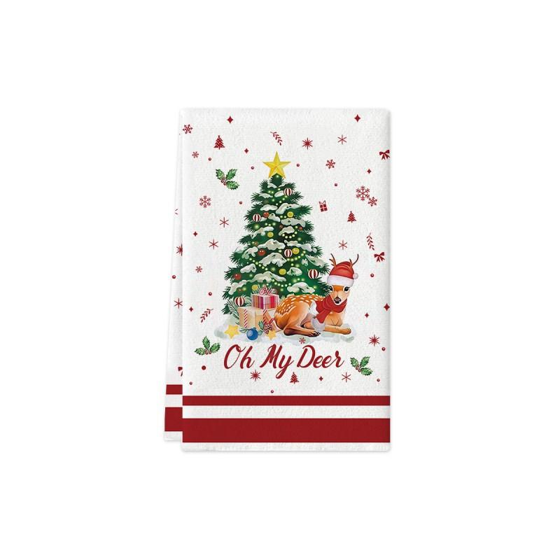 Christmas Kitchen Towel Nordic Style Snowman Print Dish Multipurpose Cotton Tea Home Holiday Decor