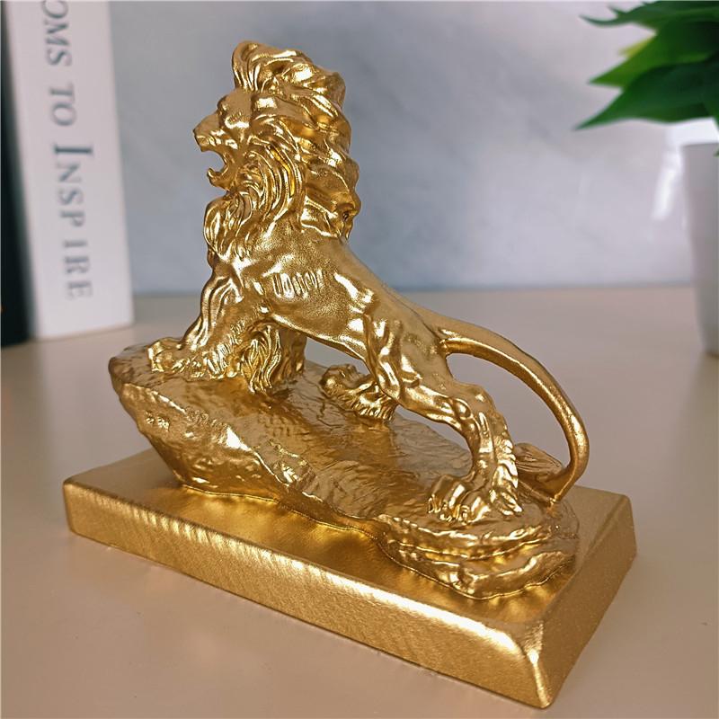 Golden Chinese Lions Statues Sculptures Animals Dragon Figurines Ornaments Resin Craft Feng Shui Home Office Decoration