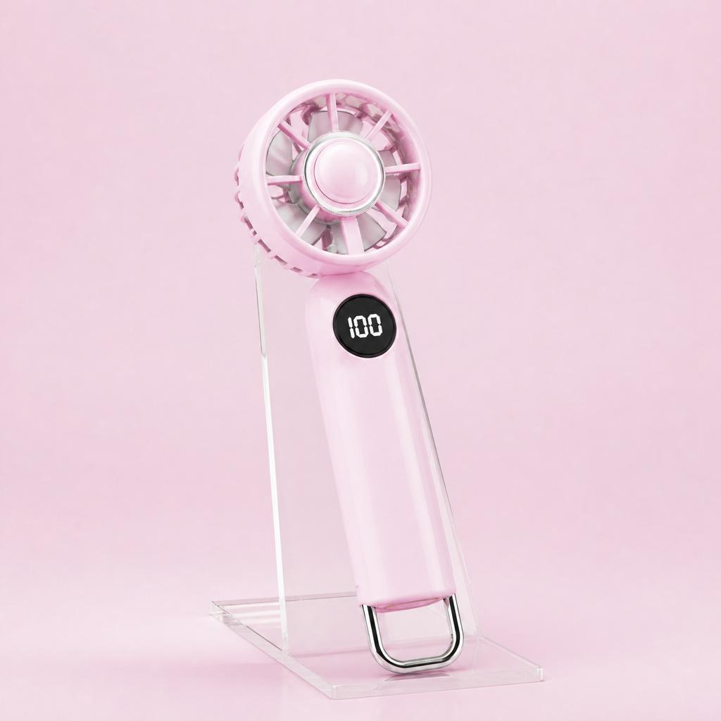 Portable Mini Handheld Fan with Digital Display Rechargeable Battery Operated Five Speed Settings Compact Design Long Lasting 3 To 6 Hours Runtime