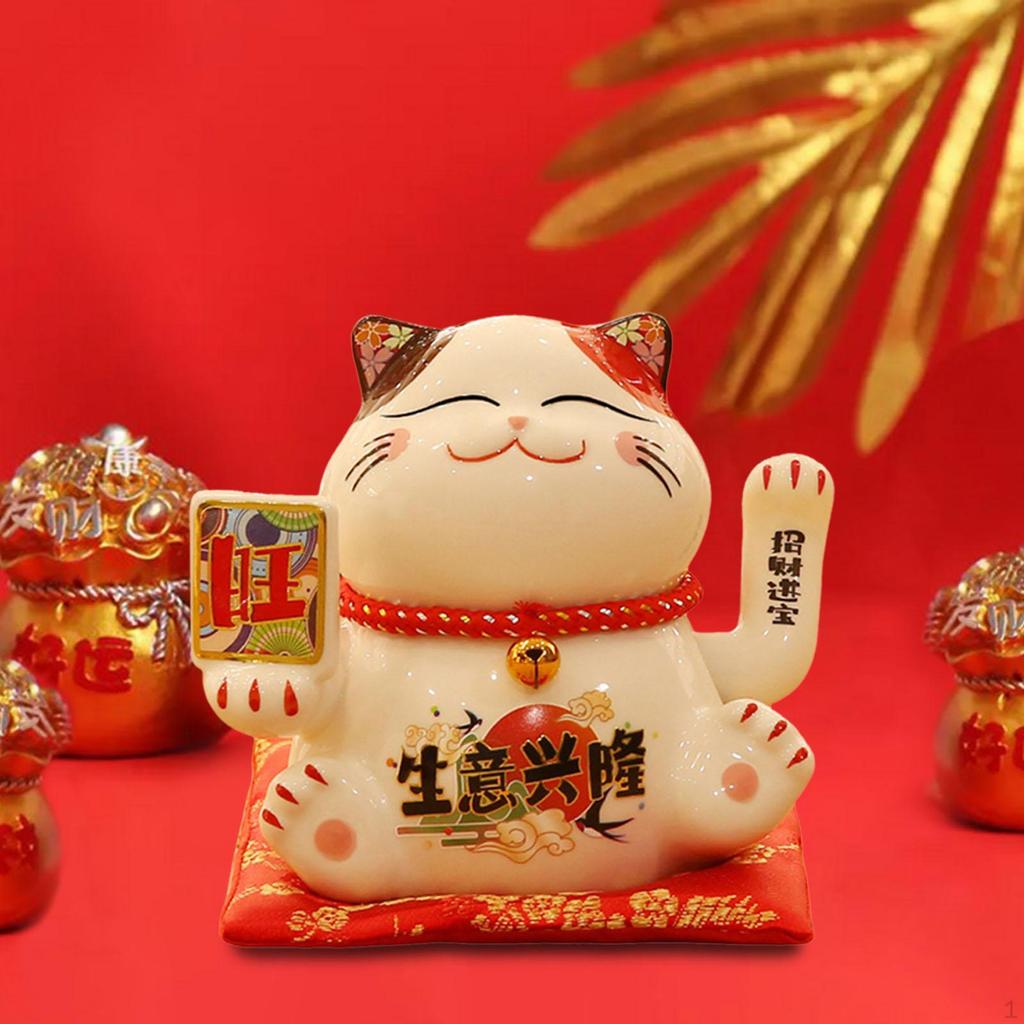 Chinese Cat Ornaments Animal Figurine Ceramic Waving Craft Sculpture Statue for Garden Indoor