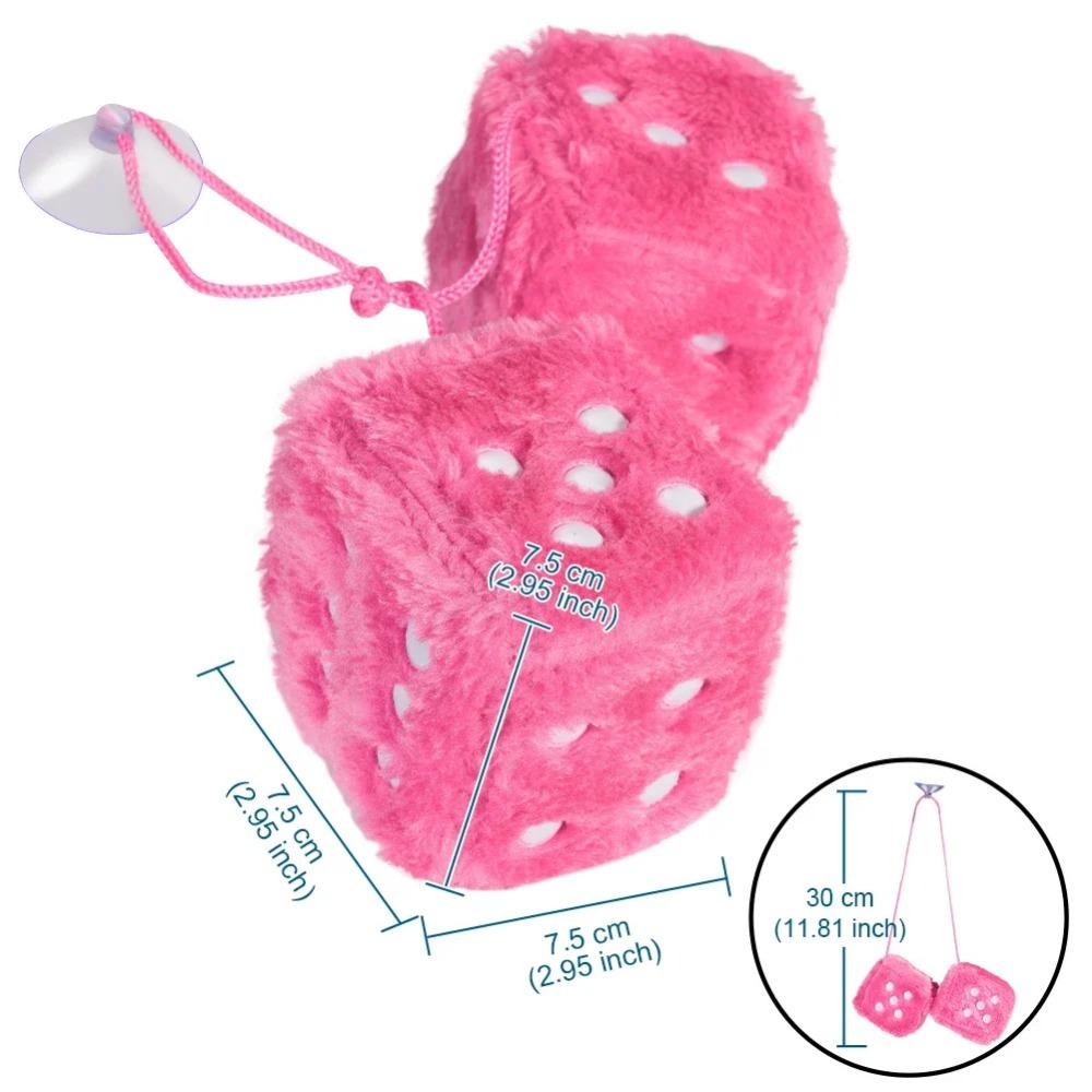 1 Fuzzy Plush Dice with Dots Retro Square Plush Hanging Mirror Fuzzy Dices Kid Toys for Pink Car Interior Ornament Decoration