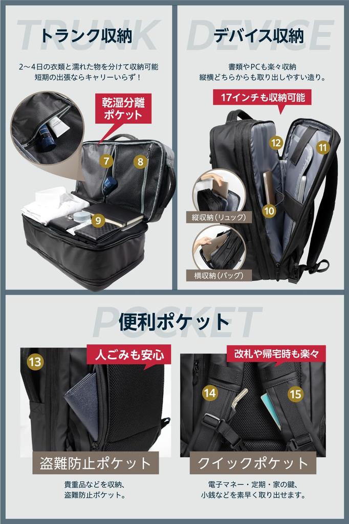 Business Hiking 39L Large Expandable Fits Business Present [EXCITECH Biz] Backpack, Backpack, Waterproof, Water-Resistant Zippers, Water-Repellent,