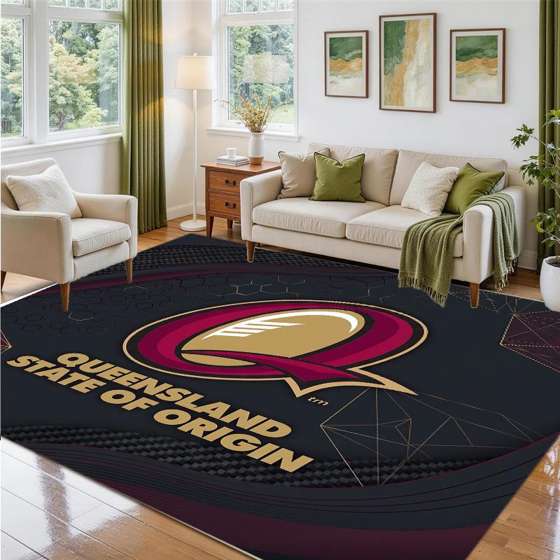 Queensland Maroons Design Crystal Velvet Rug Soft Decorative Mat for Bedroom Entrance