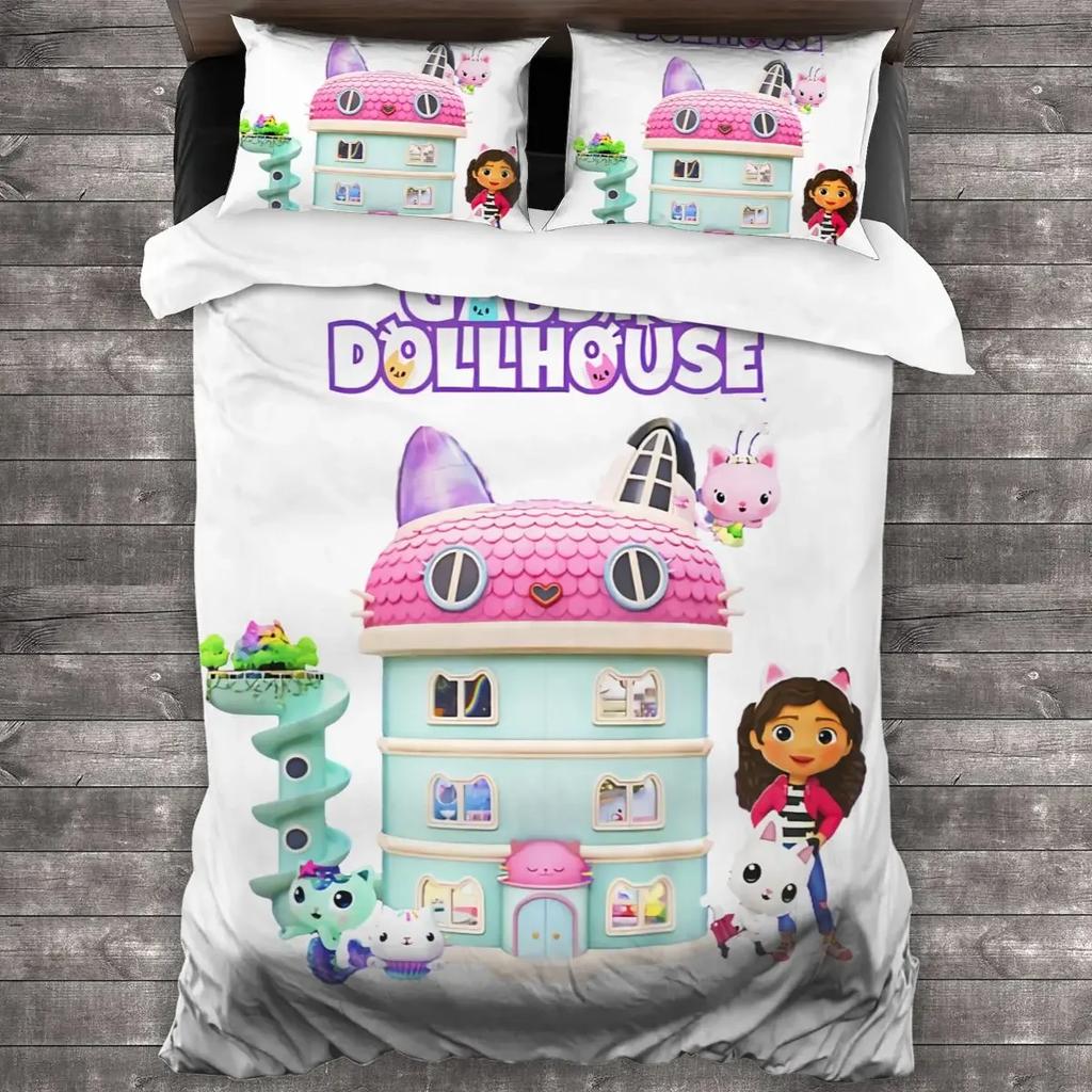 Gabby's Dollhouse Sängkläder Set Enkel Dubbel Full Queen King Size Sängset Vuxen Barn Sovrum Påslakan Set 3D-tryck Anime 011
