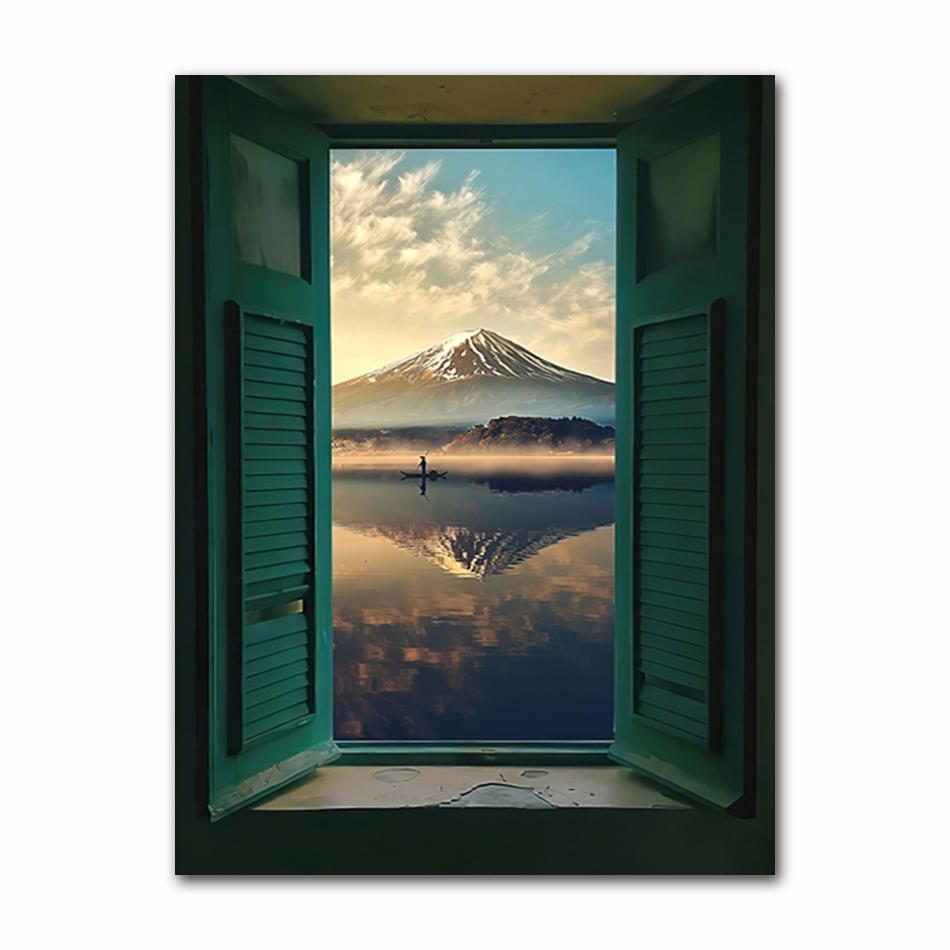 Nordic Window Outside Landscape Poster Interior Scenery Canvas Painting Abstract Wall Art for Room Home Decoration Print Picture