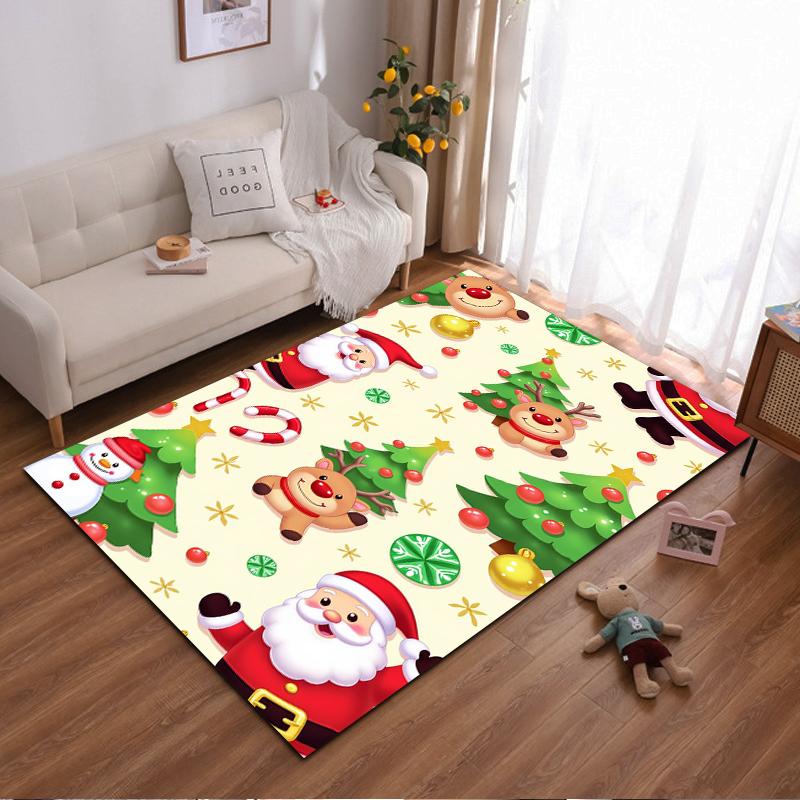 Christmas Santa and Reindeer Pattern Rug, Non-slip rug suitable for living room and bedroom sofas sofas.