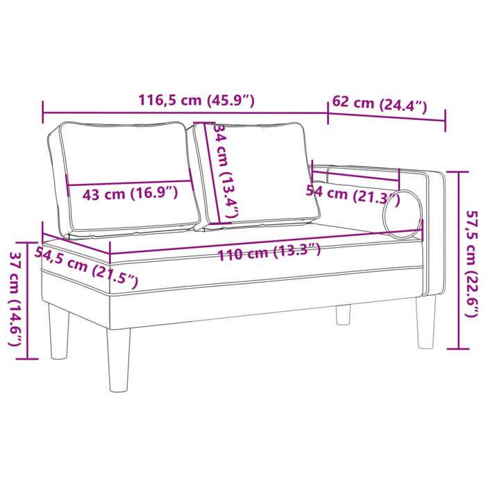 VidaXL Chaise Longue with Dark Grey Velvet Cushions, Upholstered Sofa, Sofa for Bedroom, 2-seater Sofa, 4007572