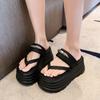 2025 New Summer Platform Wedges Slippers 8CM Heels Peep Toe Sandals Ladies Beach Flats Shoes Women Moccasins Leather Flip Flops