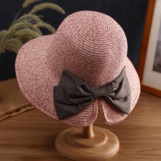 Straw Hat Bowknot Decor Wide Brim Foldable Summer Hat Sun Protection Lightweight Outdoor Travel Sun Hat Sunshade Accessory
