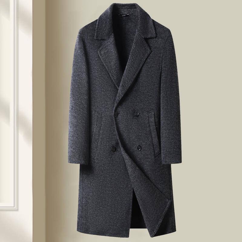 

Мужское премиальное двустороннее длинное пальто из шерсти и альпаки, двубортное, для осени/зимы M (Up to 120 lbs) серый