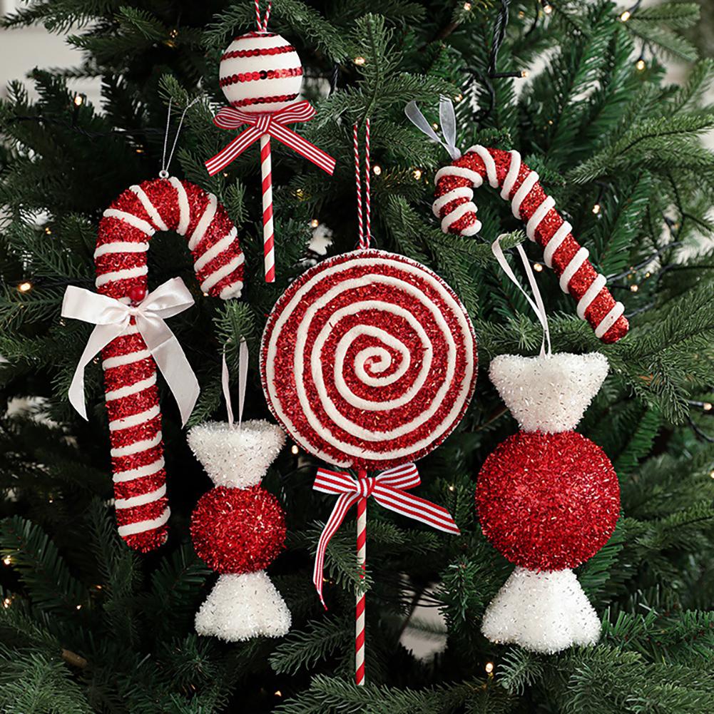 Christmas Tree Candy Cane Decoration Sweet Sparkling Candy Model with String Christmas Lollipop Cane Decorations Set for Tree