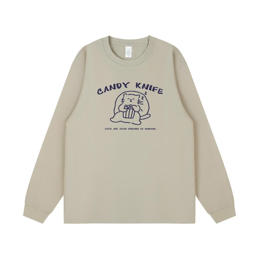 Trendy Korean Cartoon Print Long Sleeve T-Shirt - Pure Cotton, Loose Fit