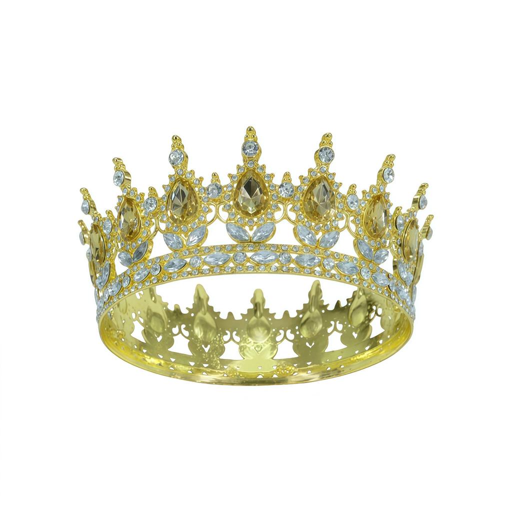 European and American Baroque Bridal Round Crown Party Dance Princess Tiara Birthday Crown Crystal Hair Accessories for Women