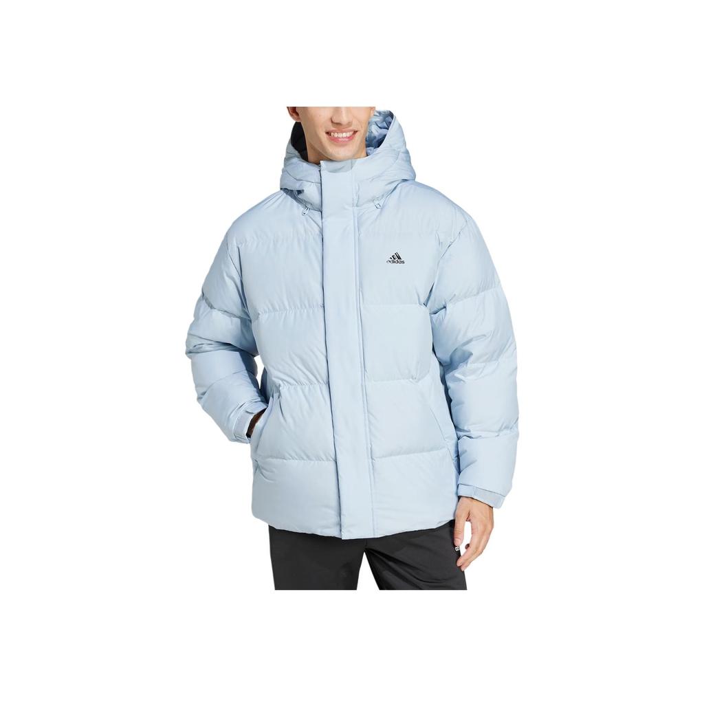 Adidas Puffy Down Jacket With Logo Pattern Hooded Warm Comfortable Casual Jacket Unisex Jacket Blue JM9128