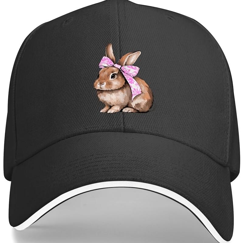 

Cute Rabbit Pink Bow Baseball Cap Breathable Polyester Adjustable Outdoor Summer Spring Hat One Size