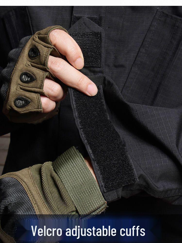 Męski ciemnoniebieski taktyczny garnitur treningowy outdoor: Odporna na ścieranie bojowa kurtka softshellowa