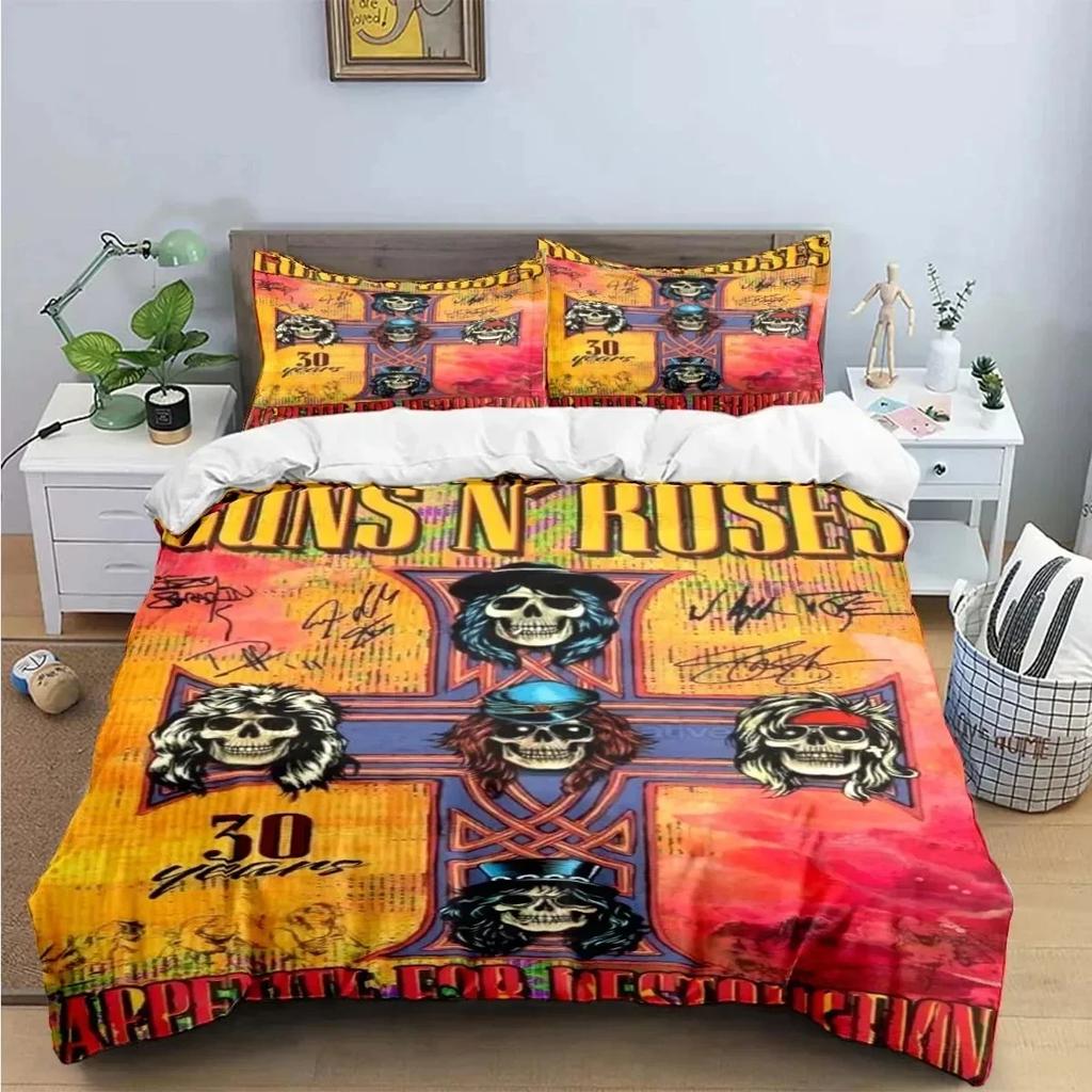 3D Print Guns N Roses GNR Band Retro Printed Bed Set Duvet Cover Pillowcase Bedding Set Linen Sheet Quilt Cover Queen King Size