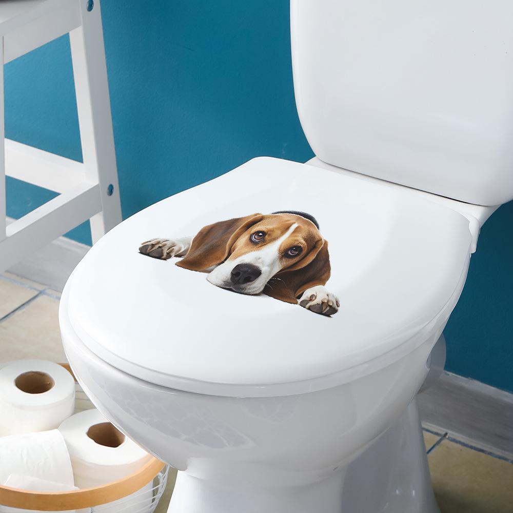 Playful Daydreaming Puppy Toilet and Wall Sticker Set Waterproof Self-Adhesive Removable Decal for Bathroom WC Decoration