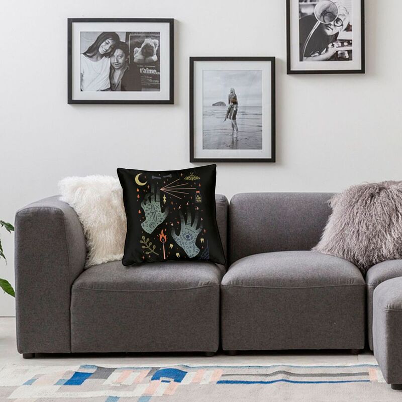 Halloween Witch Raven Square Putetrekk dekorasjon Gotisk Okkult Magic Witchy Putetrekk for sofa Bil Putetrekk