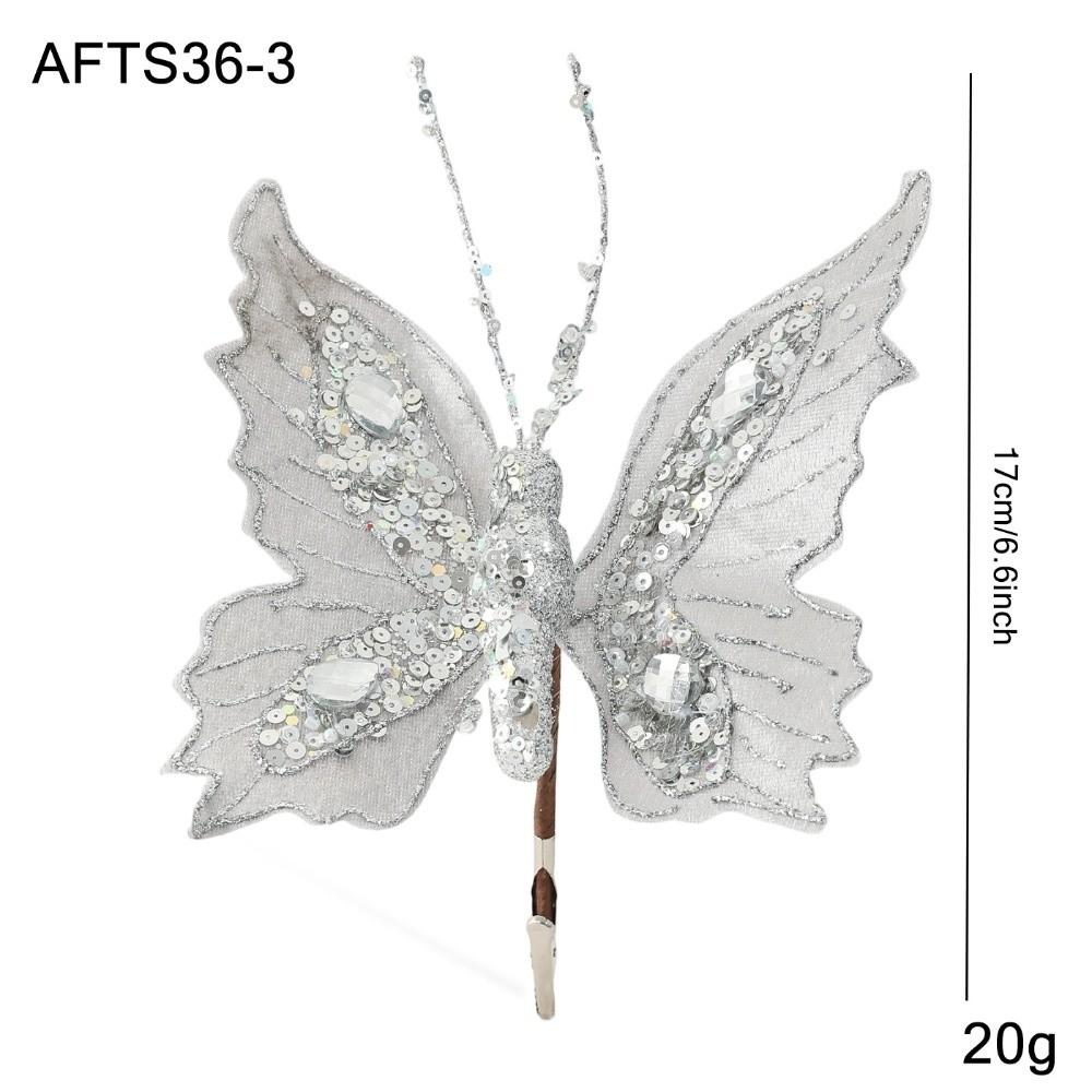 Glitter Butterfly Christmas Flower Simulated Sequins Christmas Tree Decoration Exquisite Artificial Butterfly Clip Home Party