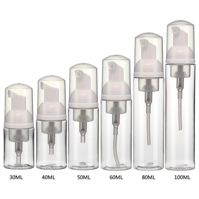 Available in 30ml, 50ml, 60ml, 80ml, and 100ml sizes, this transparent foam bottle is perfect for travel and easy dispensing.