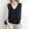 Spring and Autumn Women's Solid Color V-neck Artistic Knitted Vest Plus Size Sweater Vest