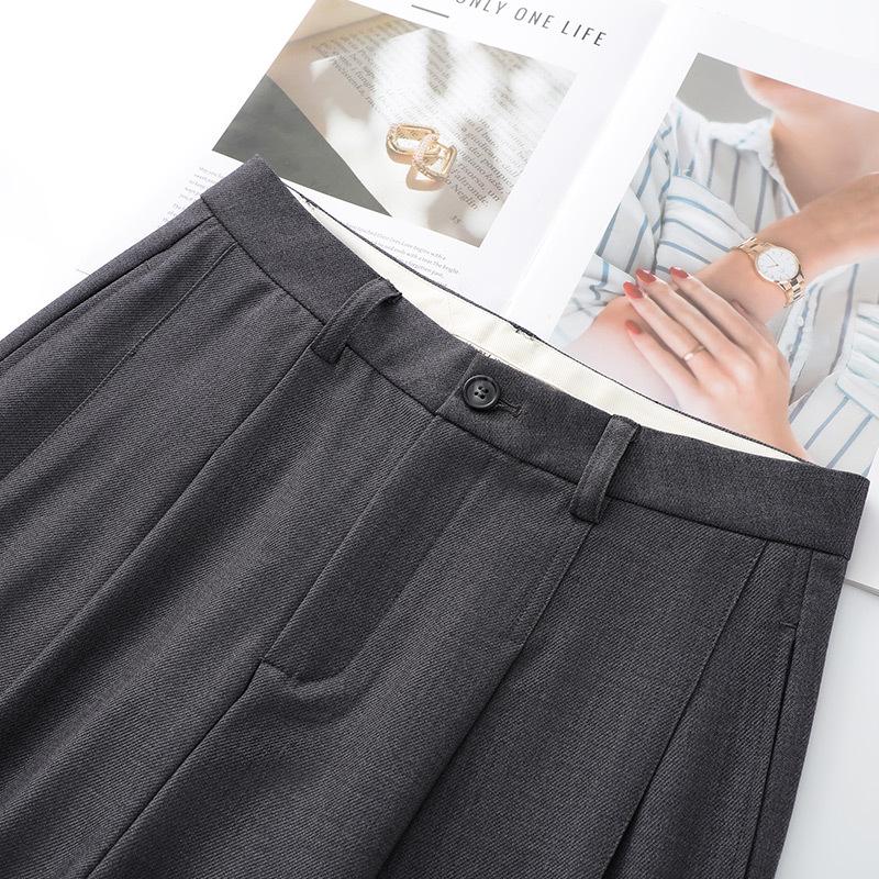 Women's Grey Wide-Leg Suit Pants for Spring 2025 - Casual, Draped, Loose-Fit, Slimming, Straight-Leg Style for Spring and Autumn.