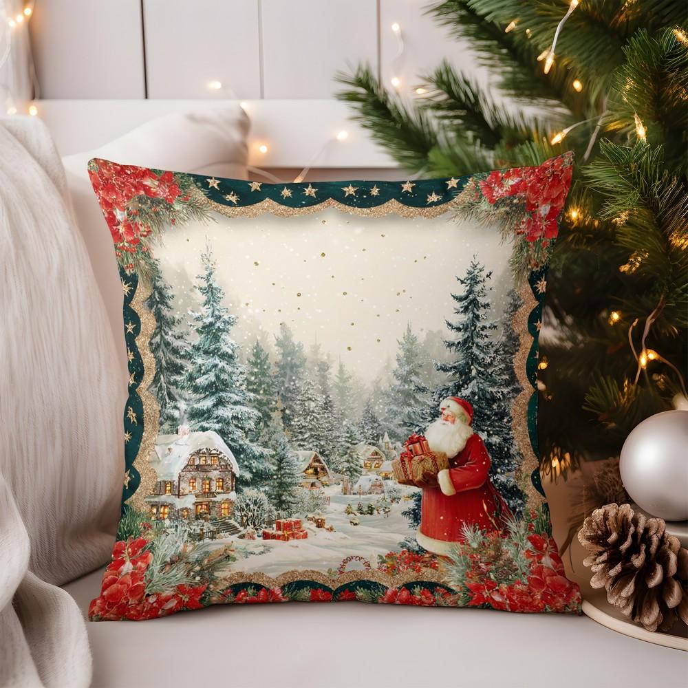 Home Decor Christmas Holly Pattern Pillow for Decor Pattern Cushion Cover Suitable for Sofa Bedroom Car Pillow Cover