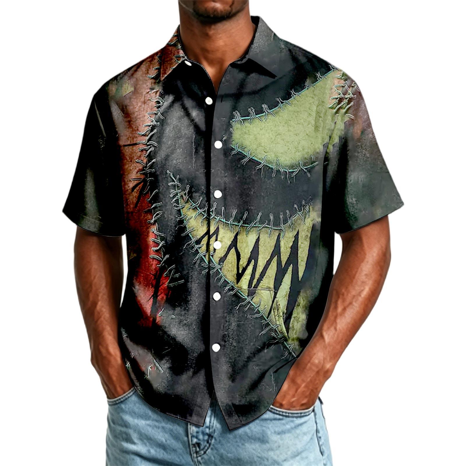 Men s Casual Short Sleeve Halloween Printed Shirt XXXXXL