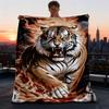 1pc Tiger Flame Design Print Outdoor Blanket, Lightweight Polyester,