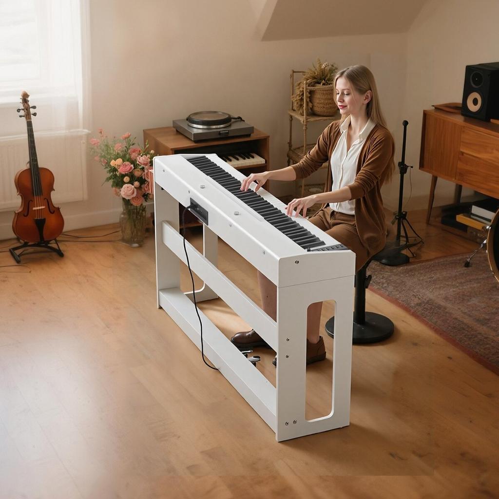 Weighted Digital Piano, 88 Keys Fully Weighted, Electric Piano Keyboard with Furniture Stand, Power Adapter, Triple Pedal, Record Function, 280 Tones,