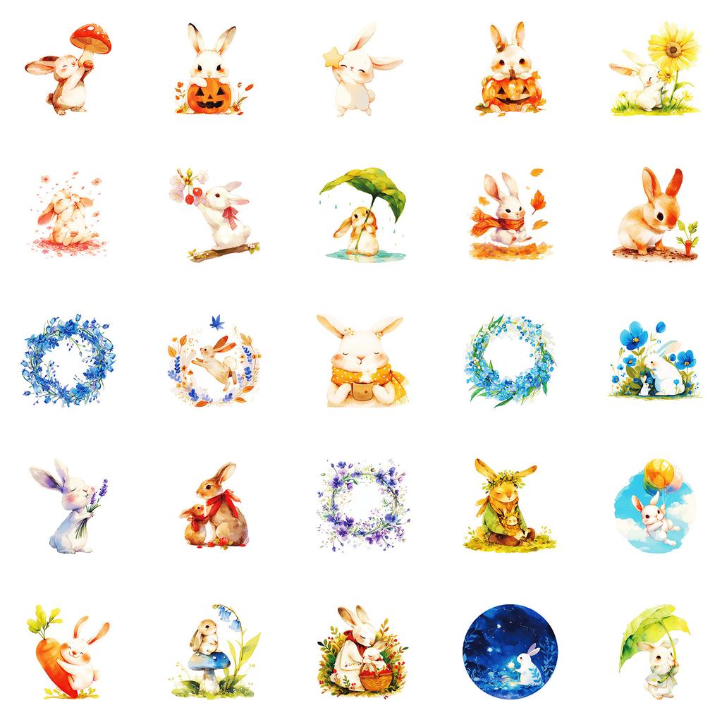 50 Ins Xiaoqing Xinfeng Hand-Painted Cute Bunny Stickers Warm Atmosphere Graffiti Stickers
