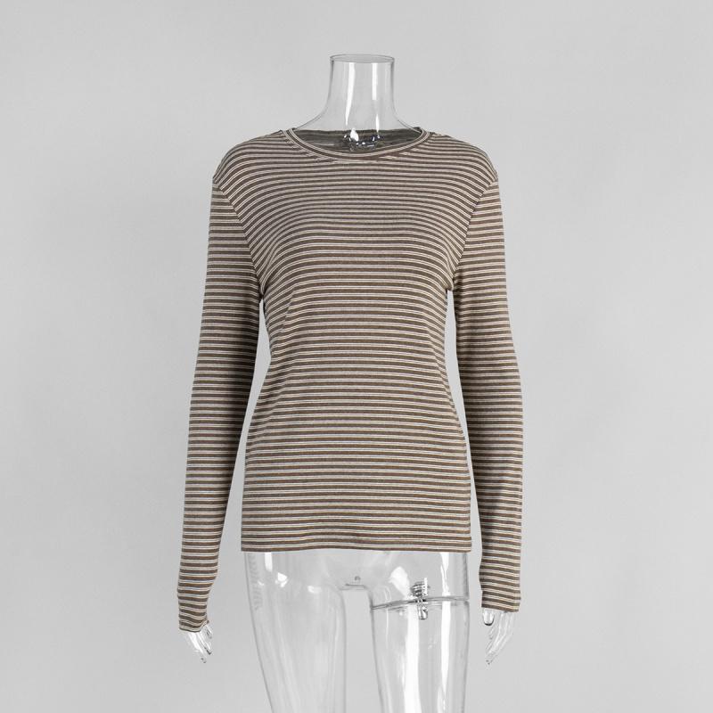 New Striped Long-sleeve 2026 Commuter Slim-fit Round-neck Base Shirt for Women, Casual T-shirt