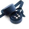 Premium Velvet Round Bow Ribbon Ring Box Wedding Jewelry Earring Ring Display Storage For Proposal Engagement 5.8*5.3cm