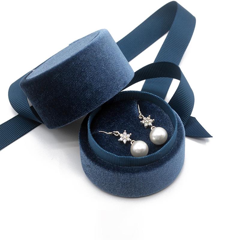 Premium Velvet Round Bow Ribbon Ring Box Wedding Jewelry Earring Ring Display Storage For Proposal Engagement 5.8*5.3cm