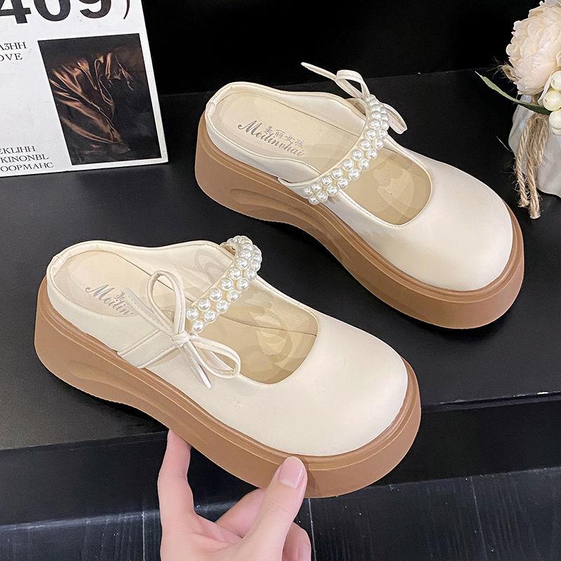 Thick-soled Heightening Mary Jane Women's Shoes Spring New Fashion Bow Bag Head Slippers Retro Love Sandals