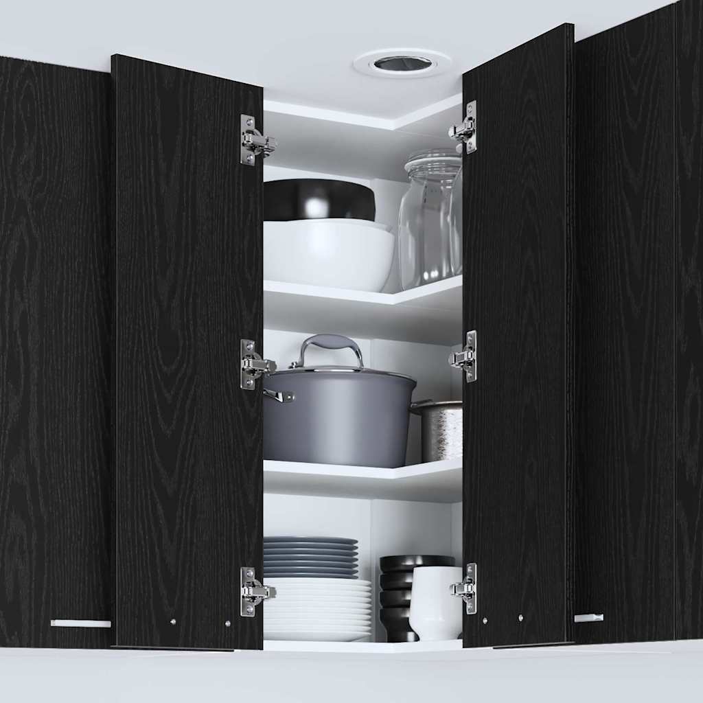 Hanging Corner Cabinet in Black Oak and White 57 x 57 x 80 cm