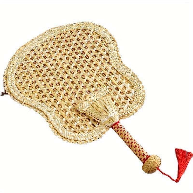1pc Handmade Straw Fan Woven Large Cattail Fan Carry On Chinese Style Straw Fan Straw Woven Fan