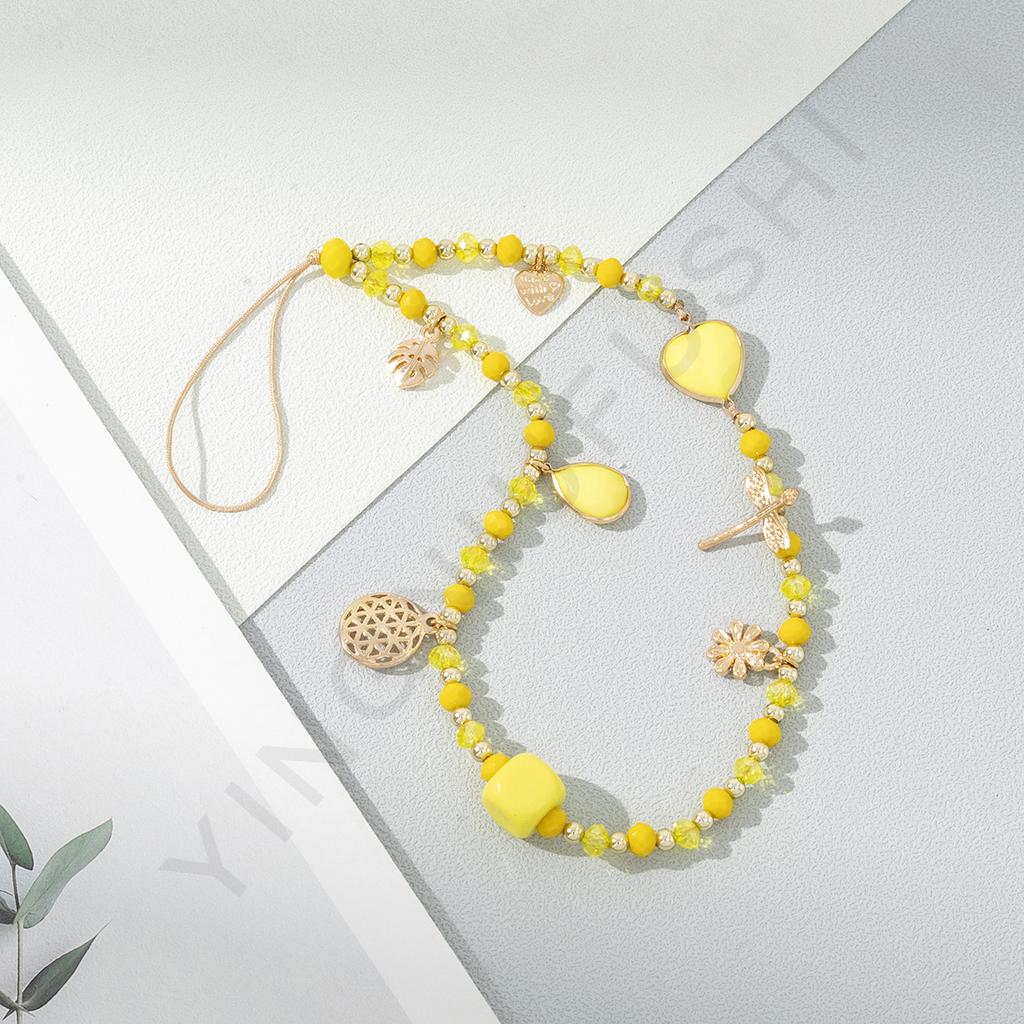 ins new short gemstone pendant mobile phone lanyard DIY handmade oil dripping love personalized beaded mobile phone chain spot
