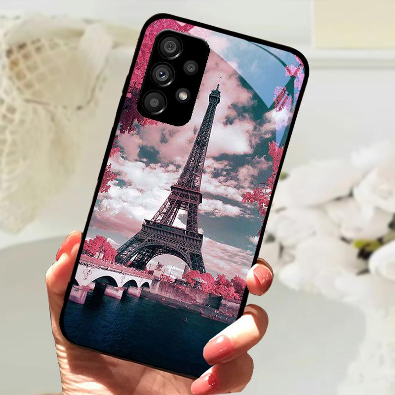 Glass Case For Samsung A13 A23 4G 5G Cartoon Tempered Glass Phone Cover For Galaxy A33 A53 A73 5G Hard PC Glass Protector Cases