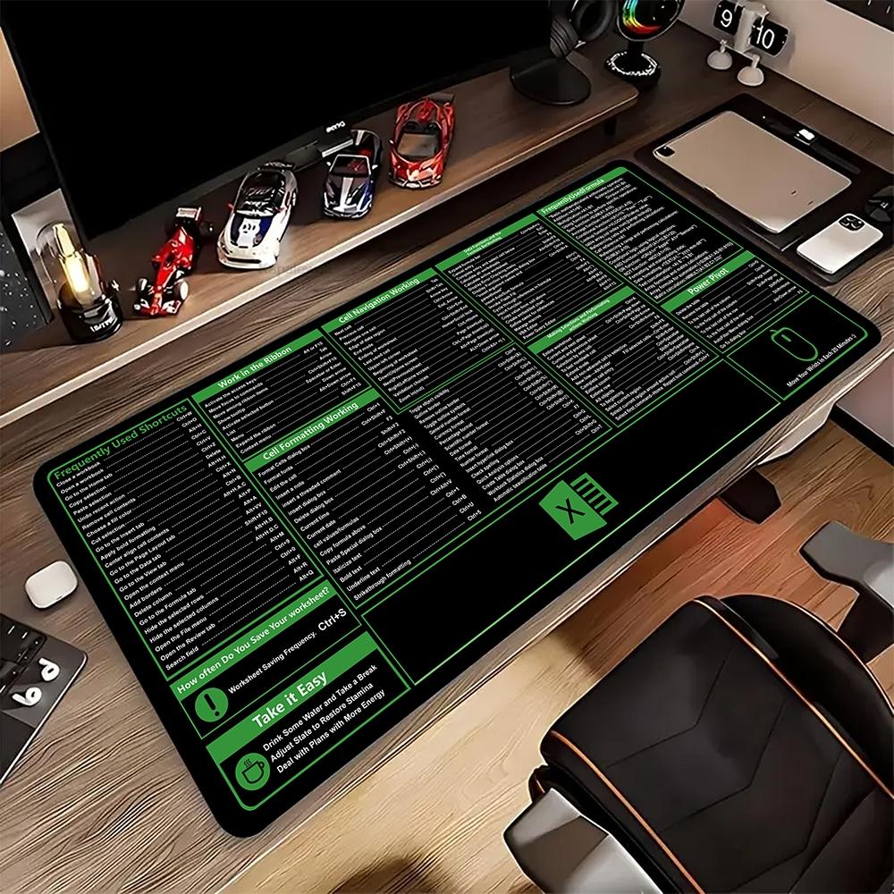 Scorciatoie Excel Scorciatoie Office Tappetino Mouse Grande Esteso Tastiera Mousepad Tappetino da Scrivania da Gioco Bordo Cucito Gomma Antiscivolo x