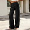 Women Wide Leg Pants High Waist Casual Trousers with Tie Waist Loose Fit Comfortable Lounge Wear Striped Pattern Elastic Waistband