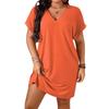 Women's Summer Solid Color Short-sleeved V-neck Plus Size Dress