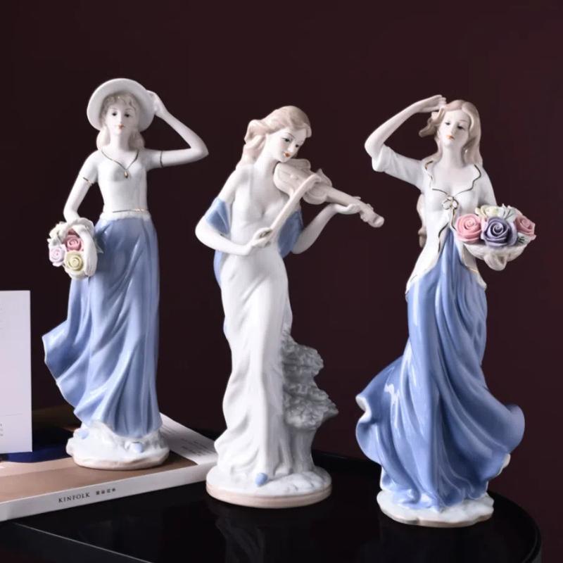 NooLim Figurine elegante Zeițe din ceramică – Statuetă din porțelan pentru decor de nuntă și cadouri pentru casă