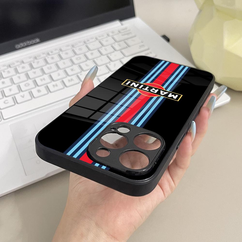 Custodia per Telefono a Strisce Orizzontali Martini Racing Vetro Per Samsung Galaxy S26 S25 S23 S24 S21 S22 S20 Ultra Fe Plus A16 Cover