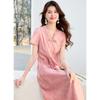 Sanpowa Elegantes Chinesisches Stil V-Ausschnitt A-Linie Midi-Kleid