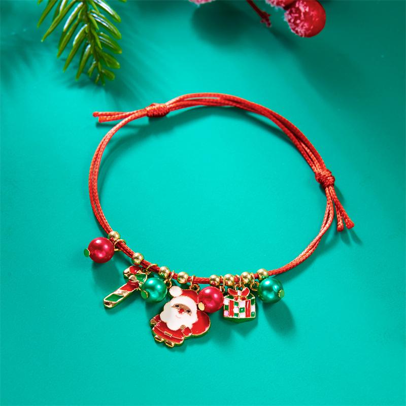 Fashion Simple Handwoven Braided Christmas Bracelets for Women Enamel Metal Xmas Tree Santa Claus Adjustable Bracelet Jewelry
