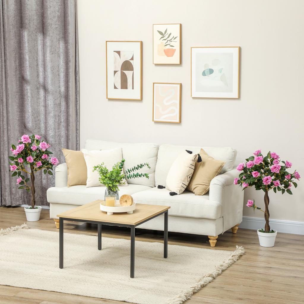 Set Of 2 Artificial Plants White Rose Floral In Pot Fake Plants For Home Indoor Decor 90cm Purple