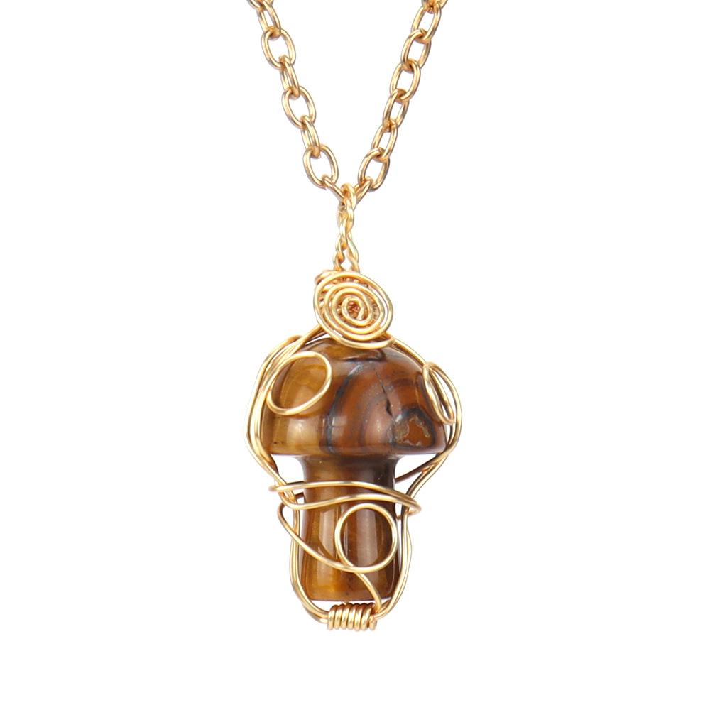 Handmade Gold Winding Crystal Tiger Stone Agate Small Mushroom Pendant Necklace Jewelry N588 pure natural лиловый
